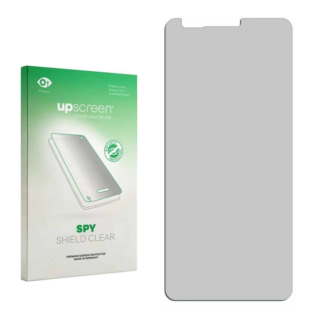 Front side of a product packaging with the brand logo upscreen. Next to it is the corresponding screen protector.