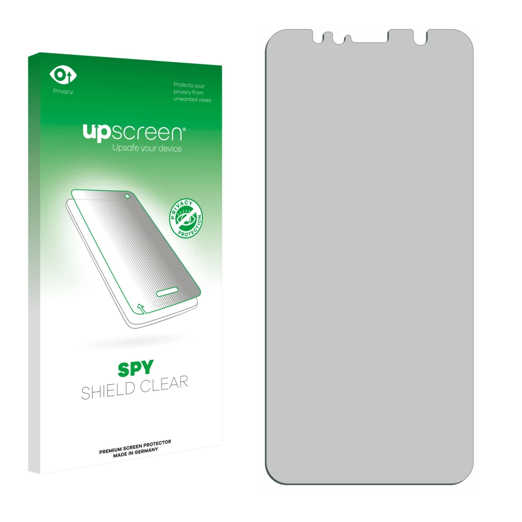 Front side of a product packaging with the brand logo upscreen. Next to it is the corresponding screen protector.