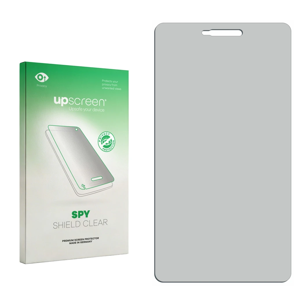 Front side of a product packaging with the brand logo upscreen. Next to it is the corresponding screen protector.