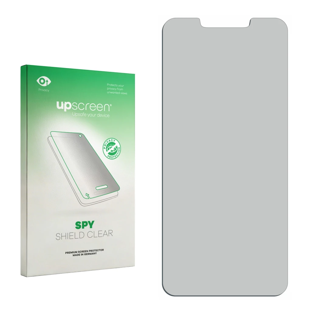 Front side of a product packaging with the brand logo upscreen. Next to it is the corresponding screen protector.