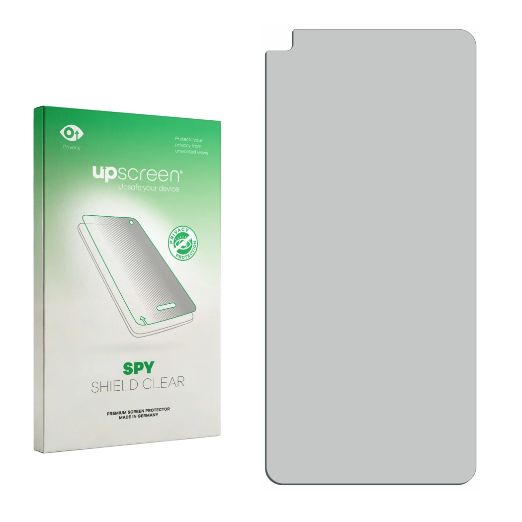Front side of a product packaging with the brand logo upscreen. Next to it is the corresponding screen protector.