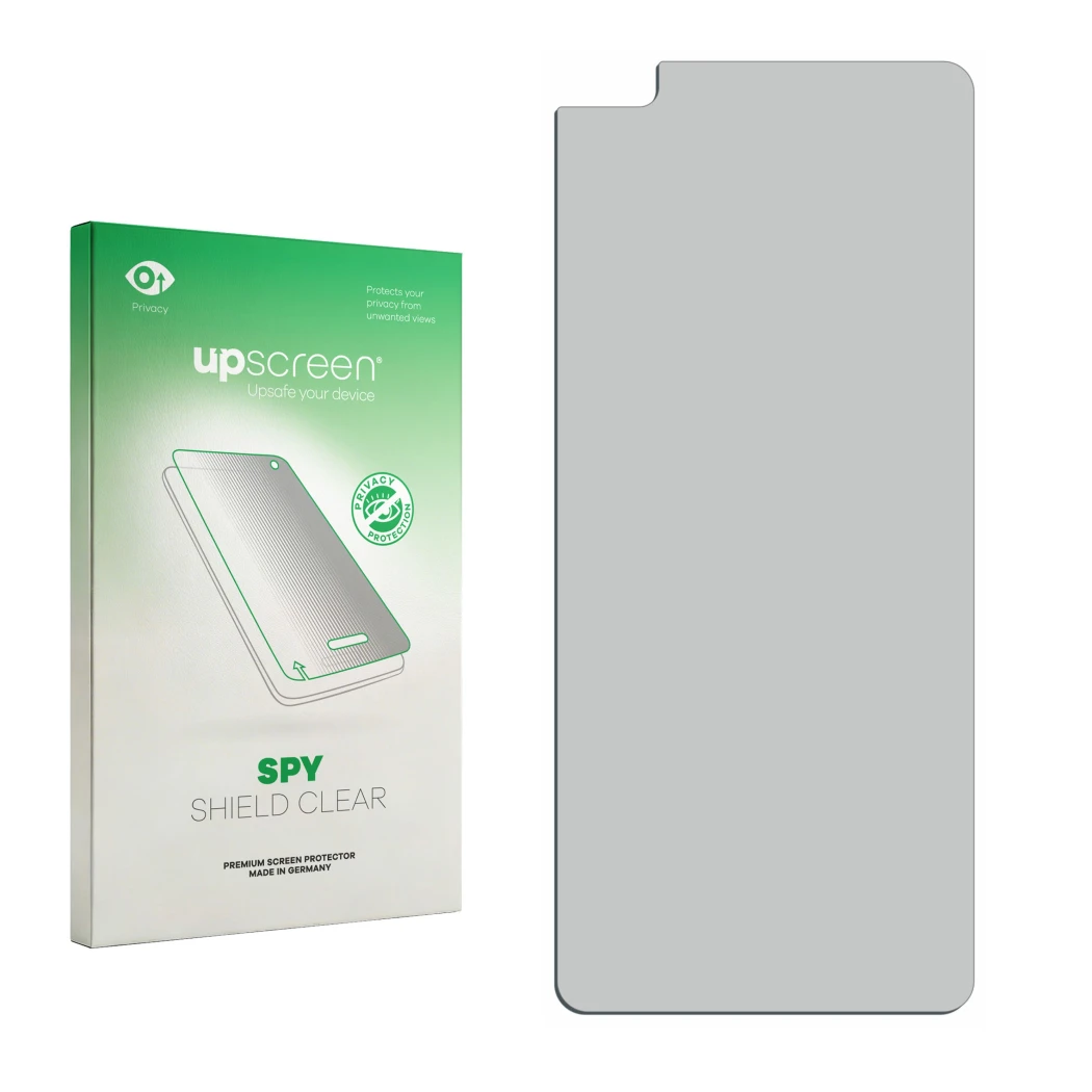 Front side of a product packaging with the brand logo upscreen. Next to it is the corresponding screen protector.