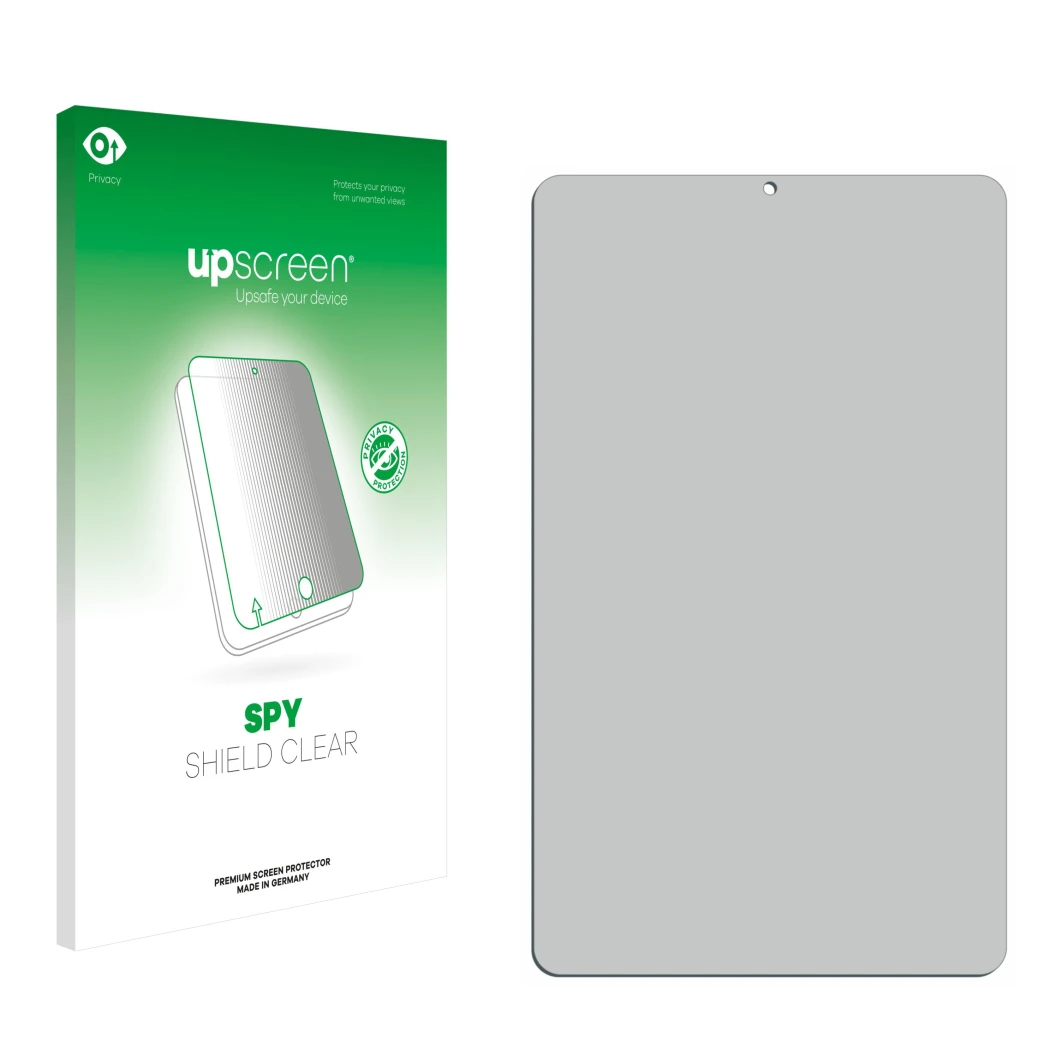 Front side of a product packaging with the brand logo upscreen. Next to it is the corresponding screen protector.