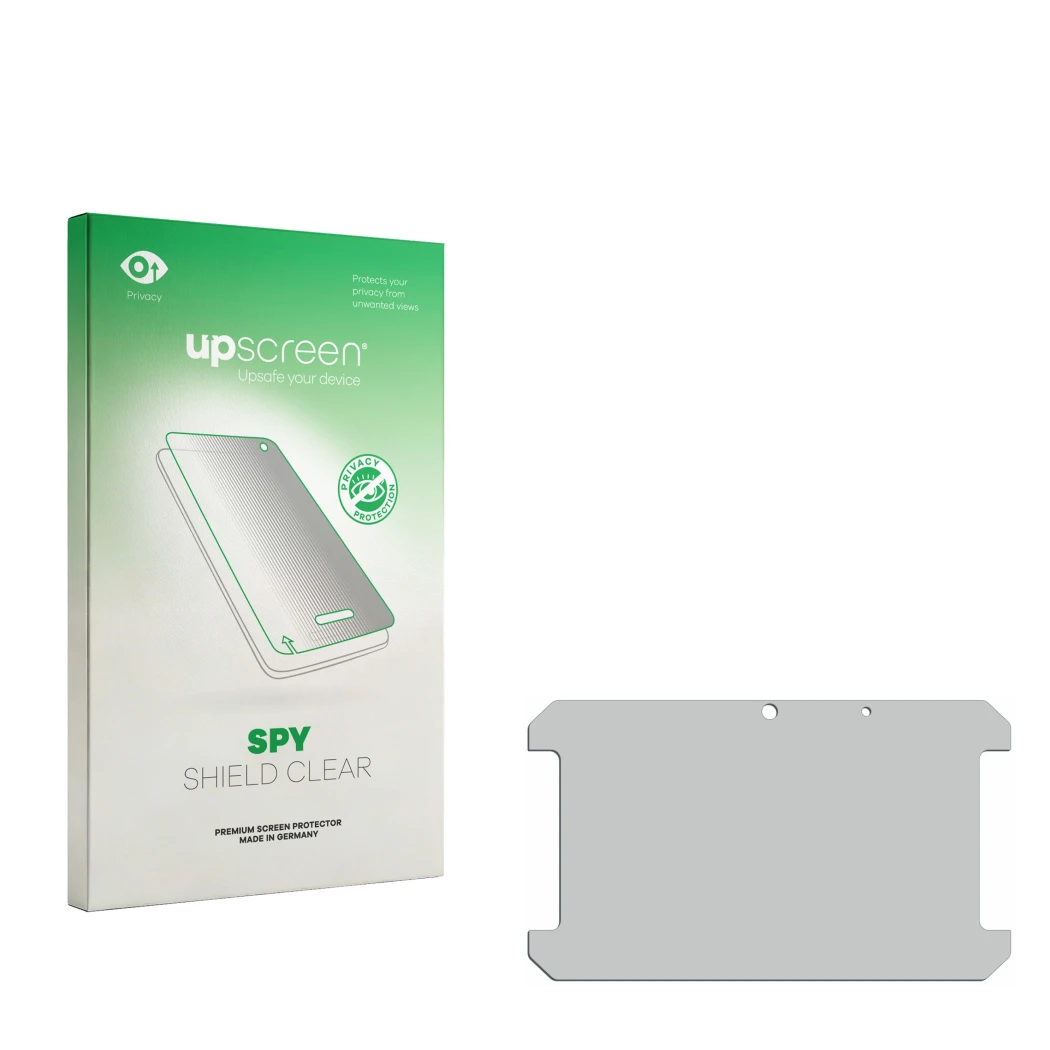 Front side of a product packaging with the brand logo upscreen. Next to it is the corresponding screen protector.