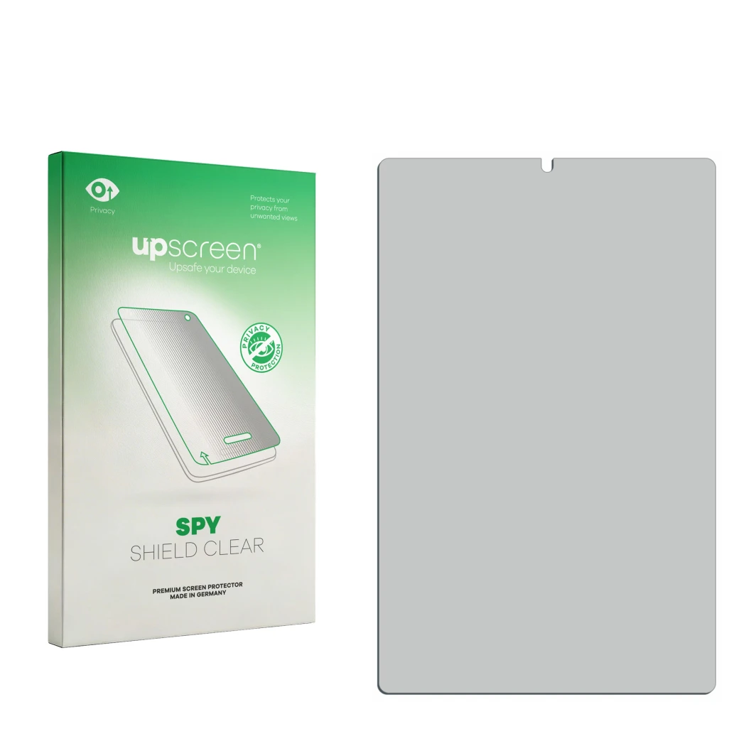 Front side of a product packaging with the brand logo upscreen. Next to it is the corresponding screen protector.