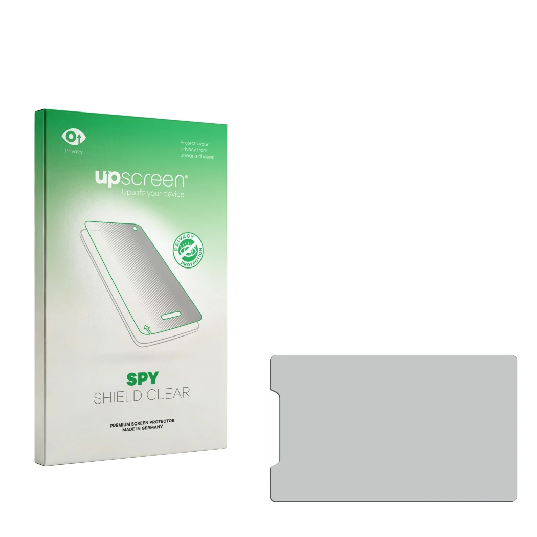 Front side of a product packaging with the brand logo upscreen. Next to it is the corresponding screen protector.