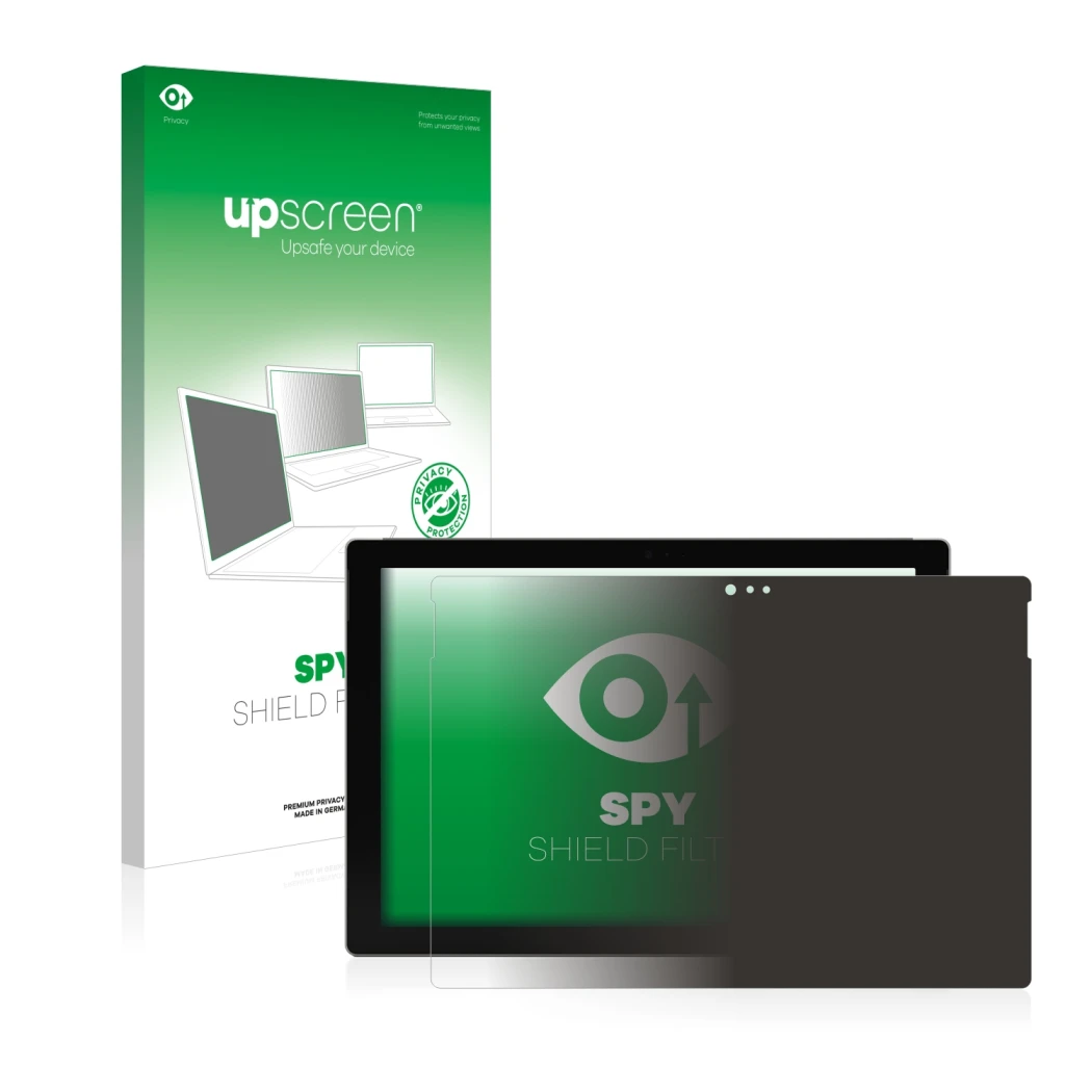 Front side of a product packaging with the brand logo upscreen. Next to it is the device Microsoft Surface Pro 3 shown with th