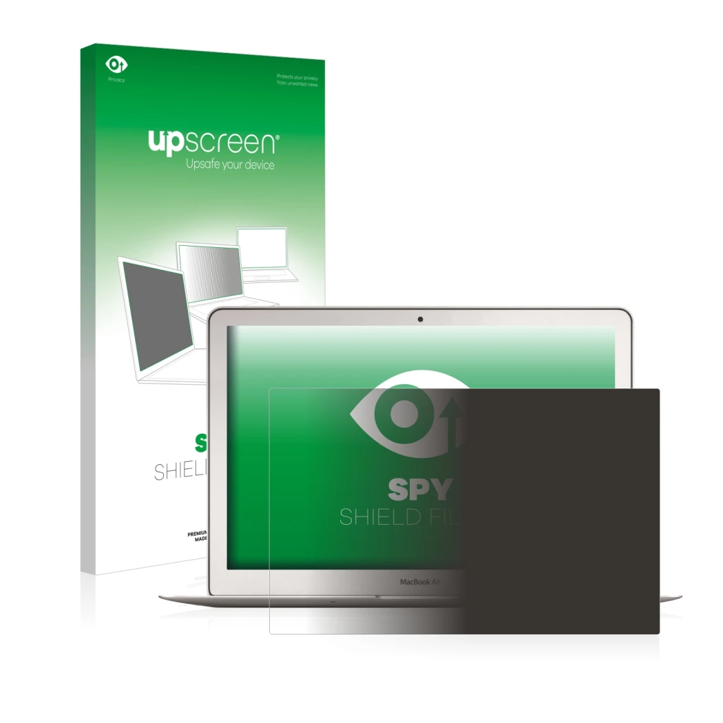 Front side of a product packaging with the brand logo upscreen. Next to it is the device Apple MacBook Air 13