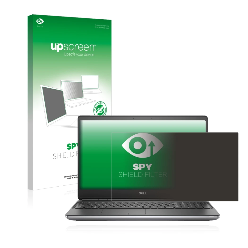 Front side of a product packaging with the brand logo upscreen. Next to it is the device Dell Precision 7560 shown with the co
