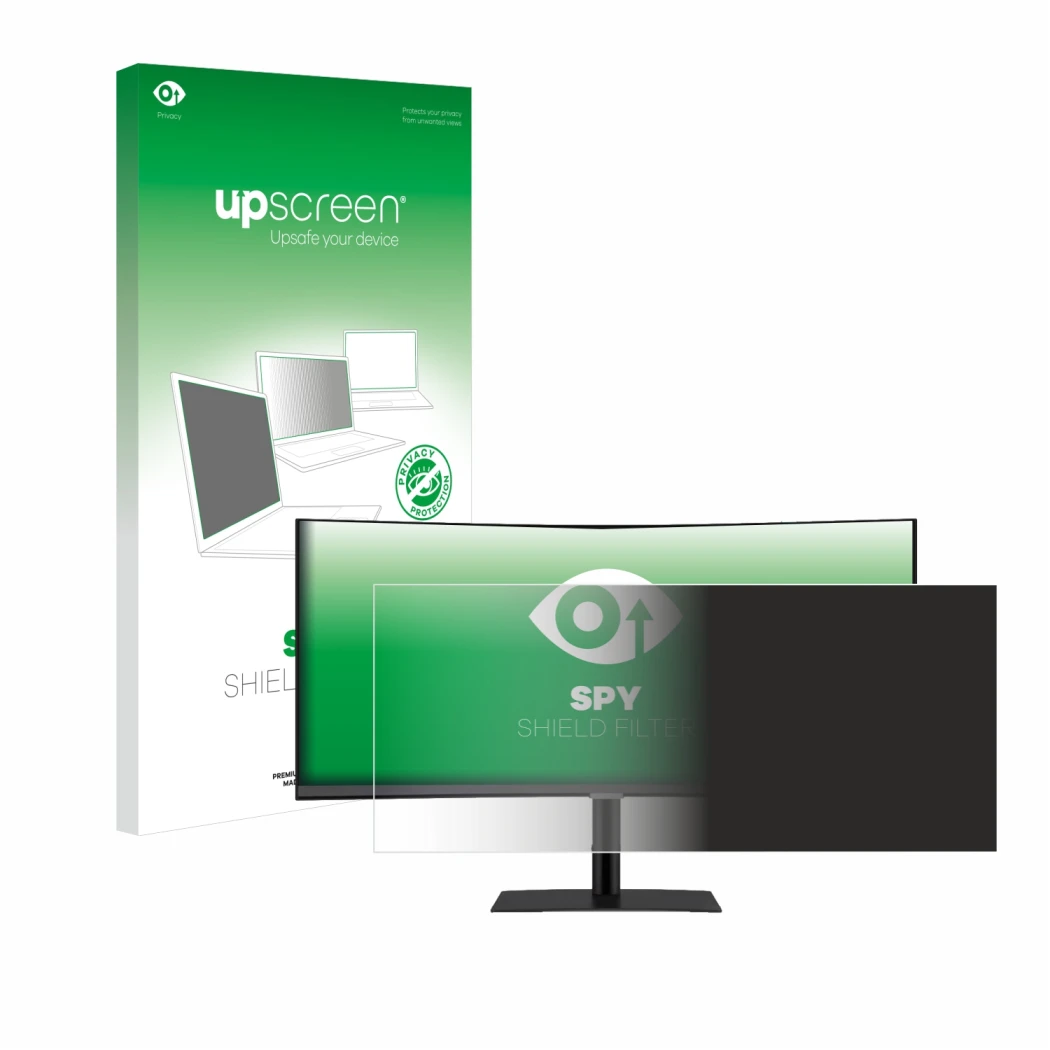 Front side of a product packaging with the brand logo upscreen. Next to it is the device Samsung ViewFinity S65UC (34