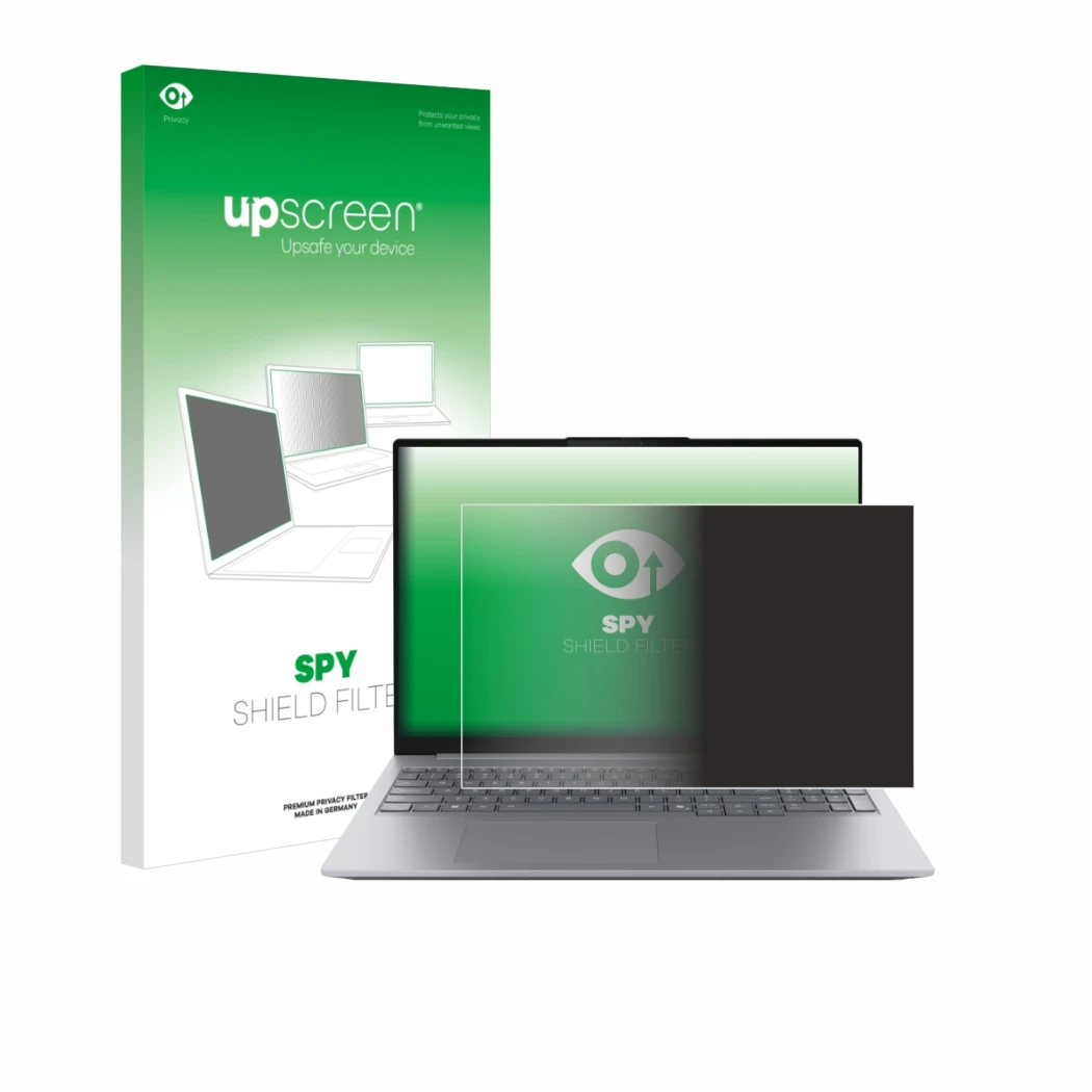 Front side of a product packaging with the brand logo upscreen. Next to it is the device Lenovo ThinkBook 16 Gen 8 shown with 