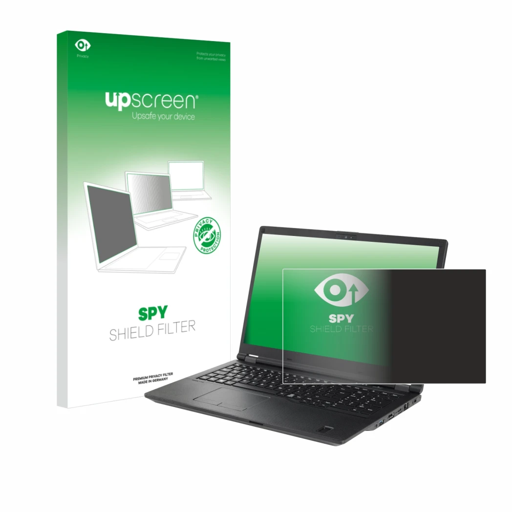 Front side of a product packaging with the brand logo upscreen. Next to it is the device Fujitsu Lifebook U7511 shown with the