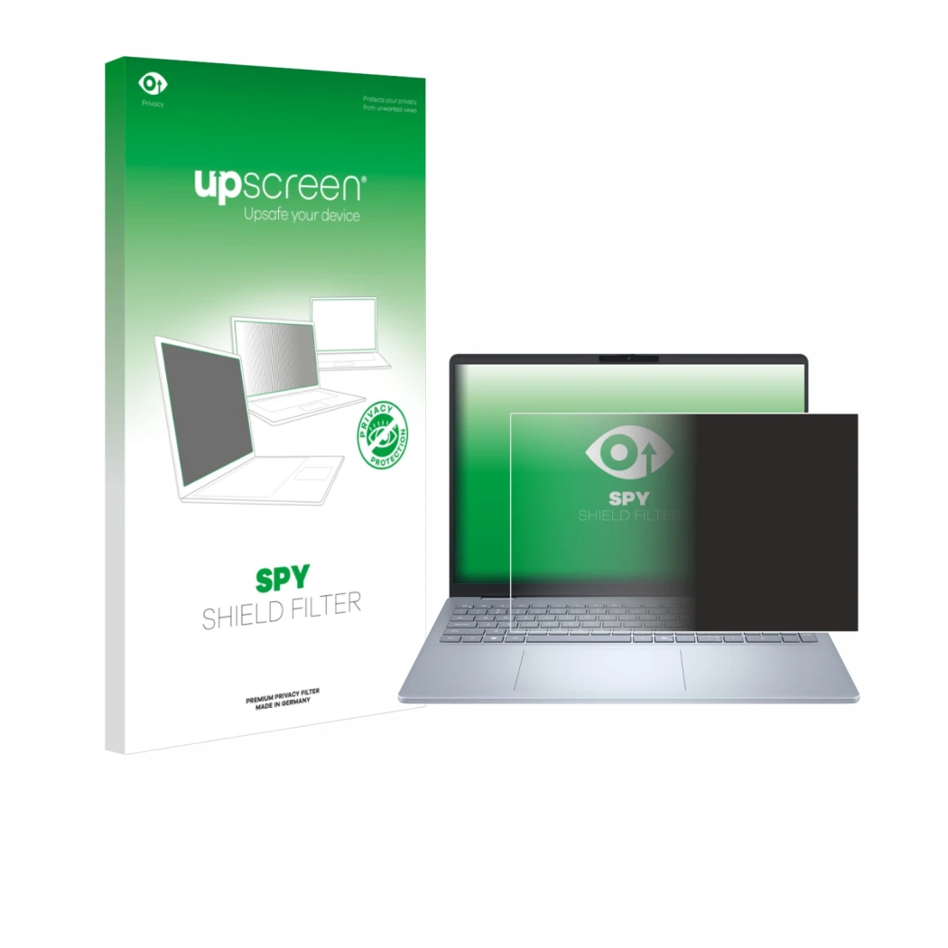 Front side of a product packaging with the brand logo upscreen. Next to it is the device Dell 16 Plus Laptop shown with the co