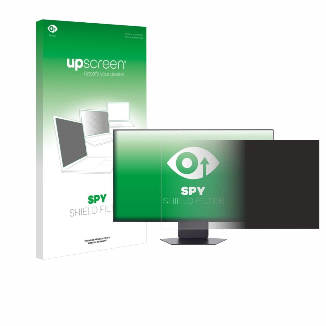 Front side of a product packaging with the brand logo upscreen. Next to it is the device LG UltraGear 32GX850A shown with the 