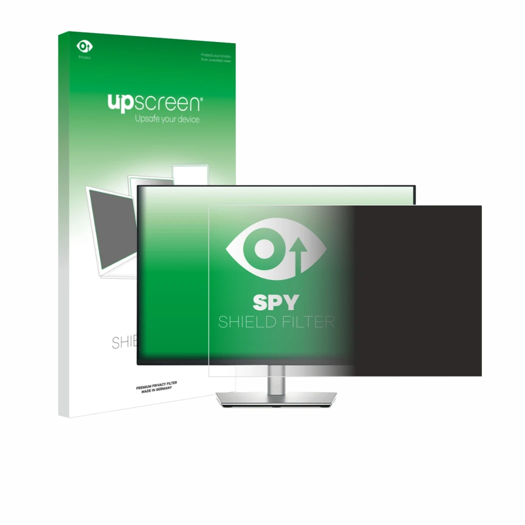 Front side of a product packaging with the brand logo upscreen. Next to it is the device Dell P2425E shown with the correspond