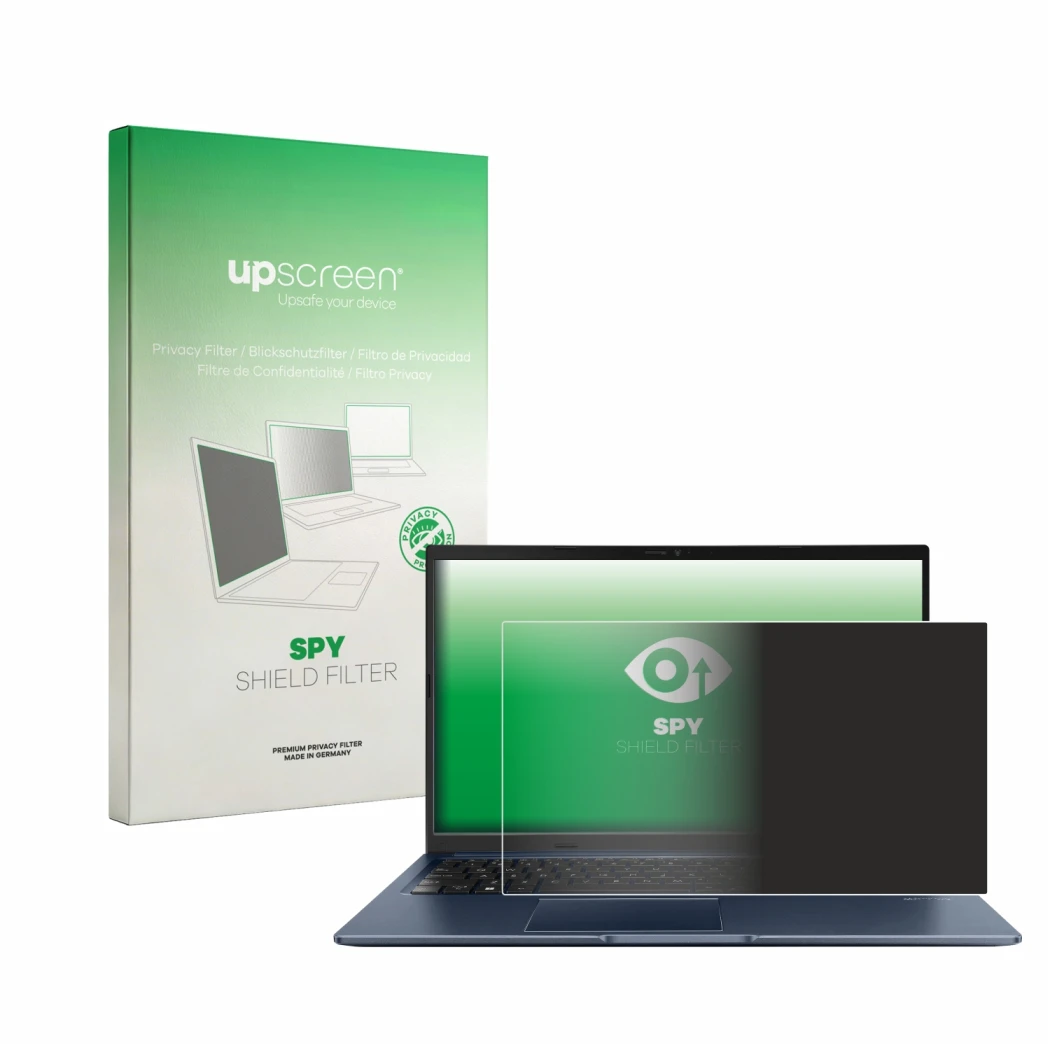 Front side of a product packaging with the brand logo upscreen. Next to it is the device ASUS Vivobook 15 M1502YA shown with t