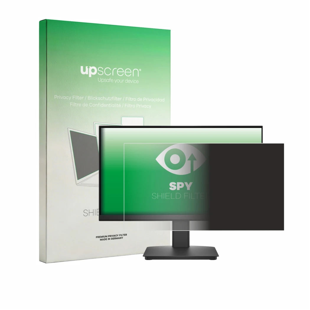 Front side of a product packaging with the brand logo upscreen. Next to it is the device Dell 22 SE2225HM shown with the corre