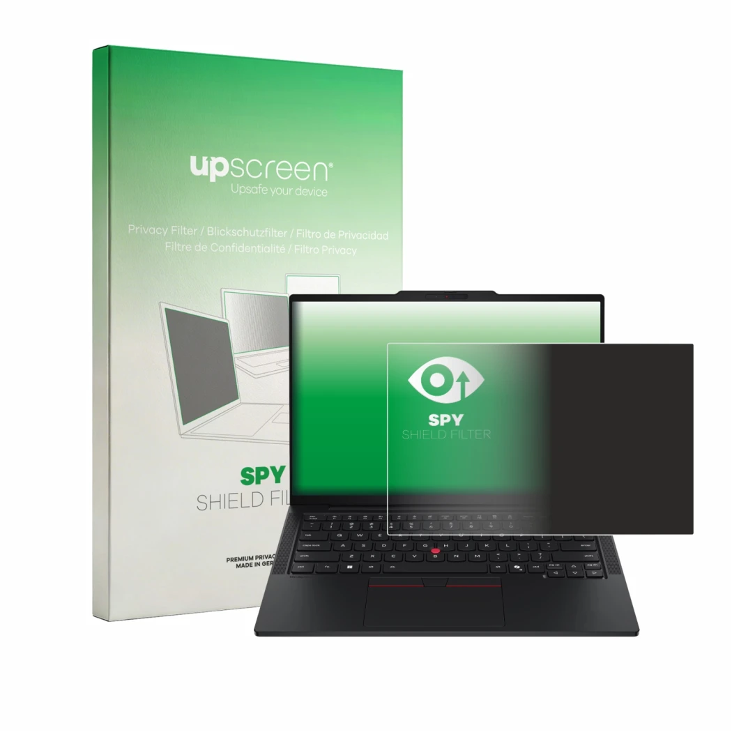 Front side of a product packaging with the brand logo upscreen. Next to it is the device Lenovo ThinkPad T14s Gen 7 shown with