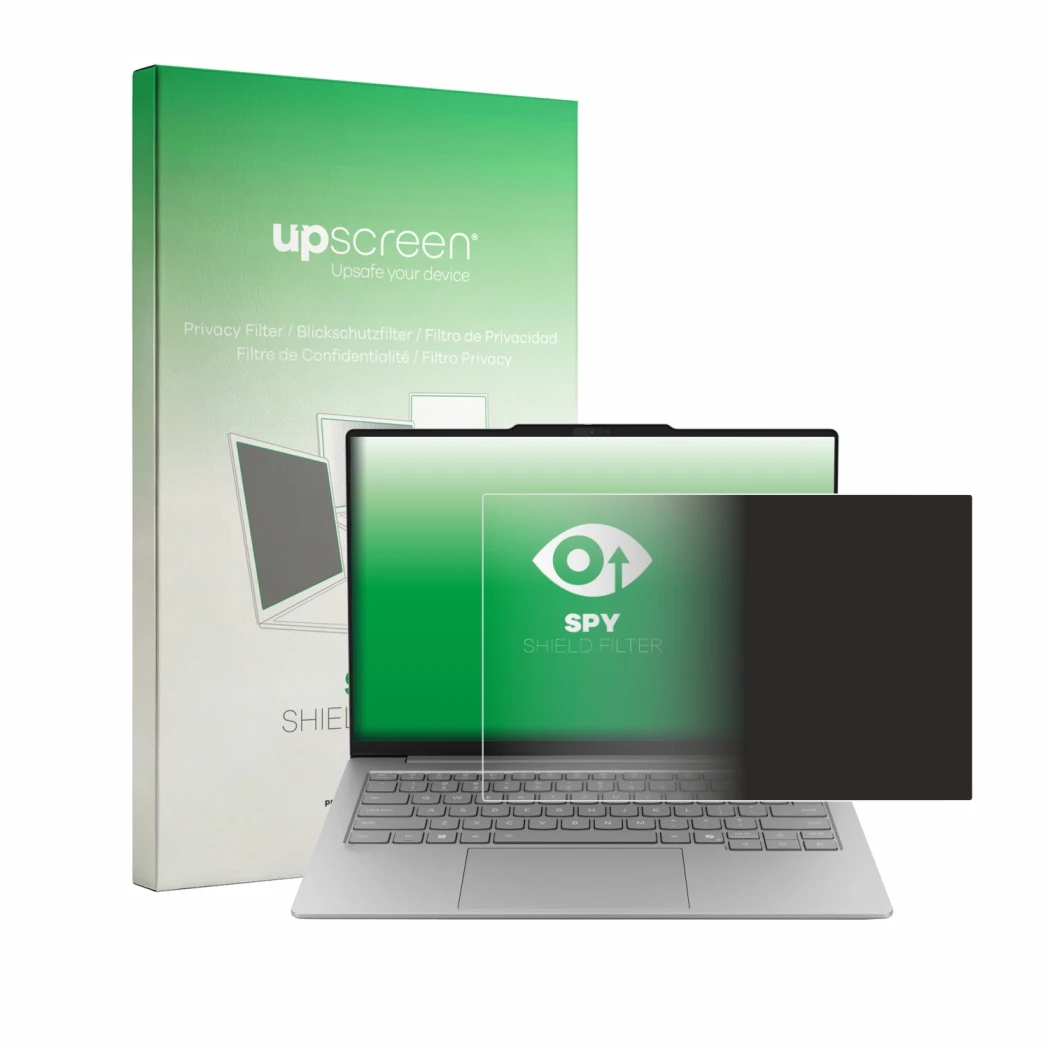 Front side of a product packaging with the brand logo upscreen. Next to it is the device Lenovo ThinkBook 14X shown with the c