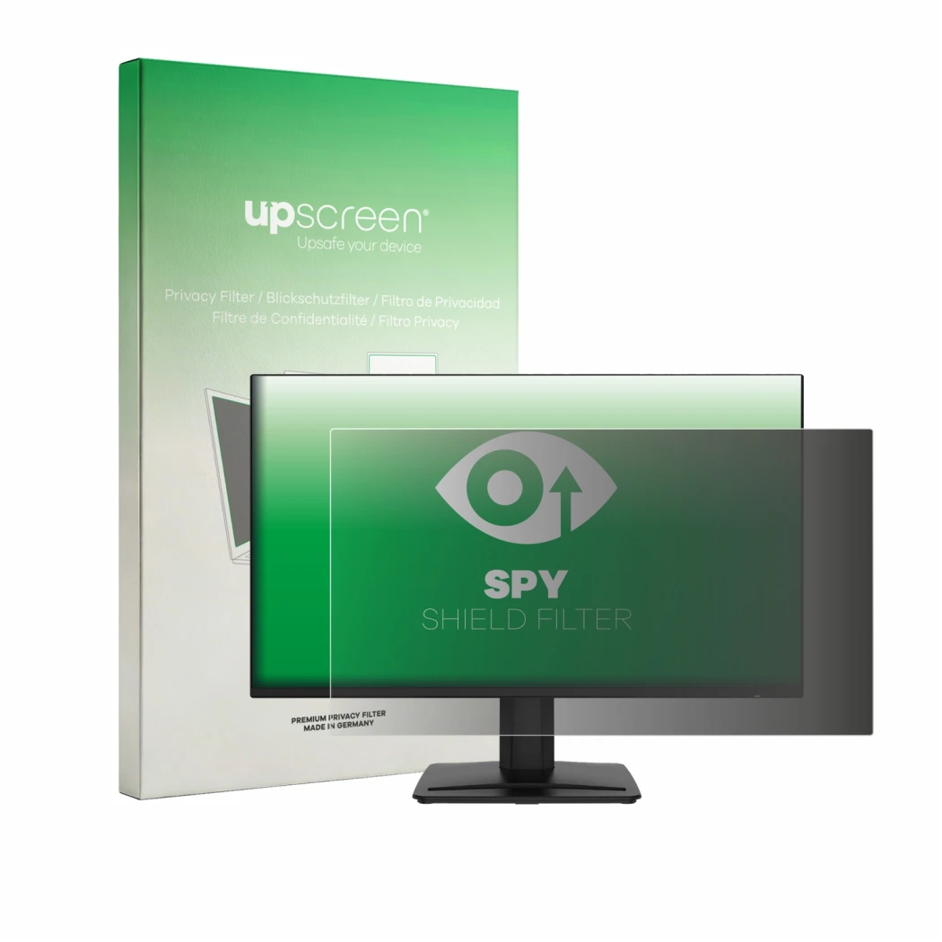 Front side of a product packaging with the brand logo upscreen. Next to it is the device MSI PRO MP243 shown with the correspo