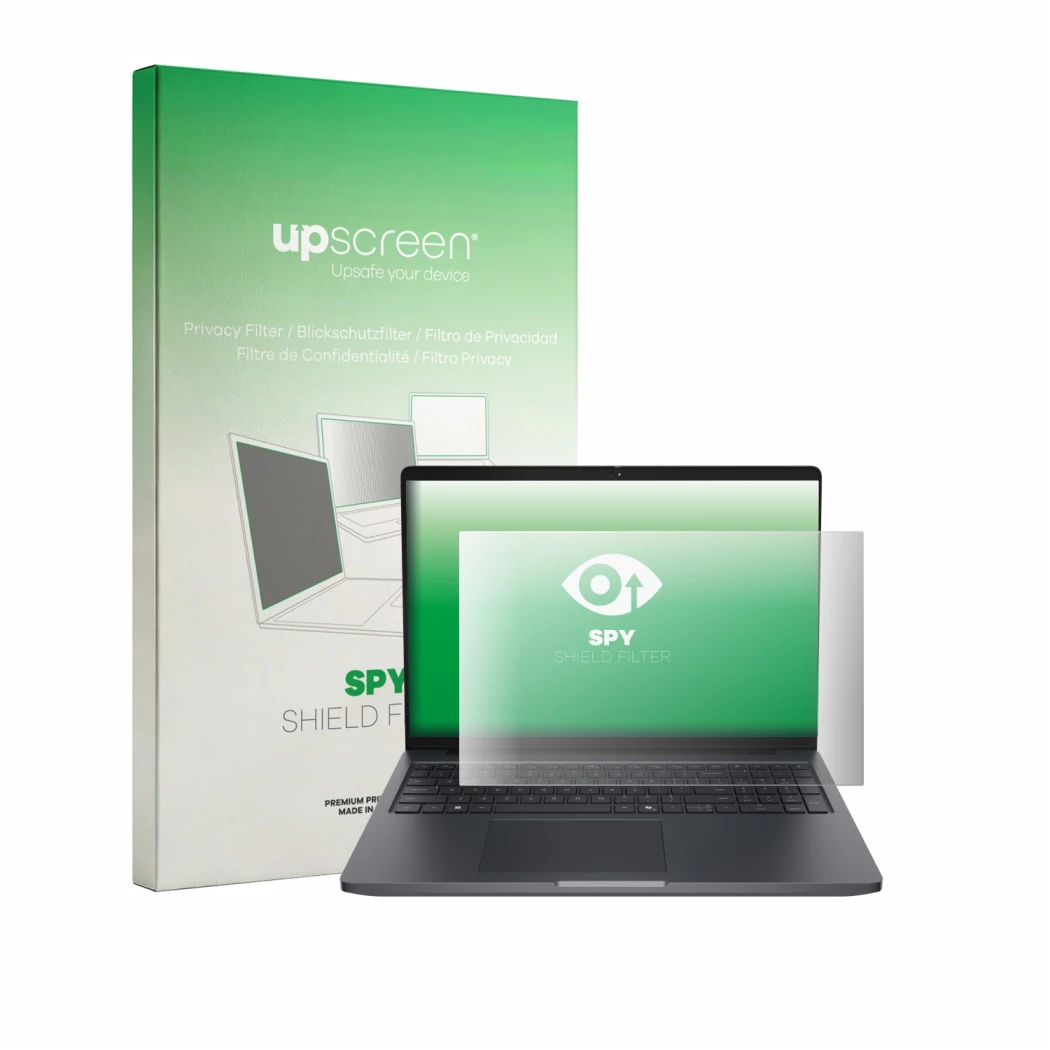Front side of a product packaging with the brand logo upscreen. Next to it is the device Dell Pro Precision 5-Serie 16 shown w