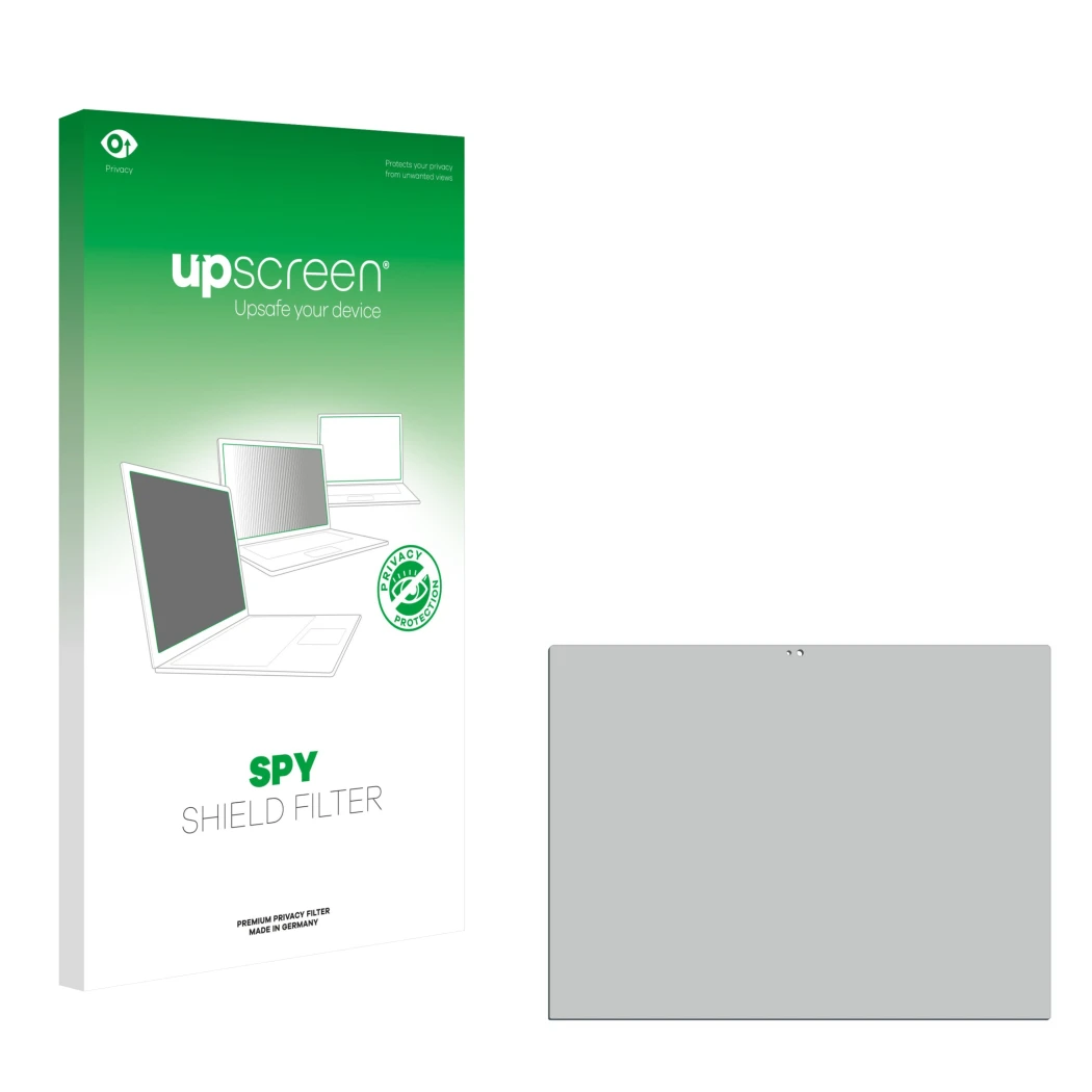 Front side of a product packaging with the brand logo upscreen. Next to it is the corresponding screen protector.