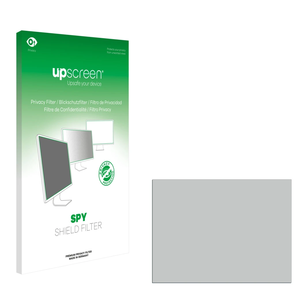 Front side of a product packaging with the brand logo upscreen. Next to it is the corresponding screen protector.