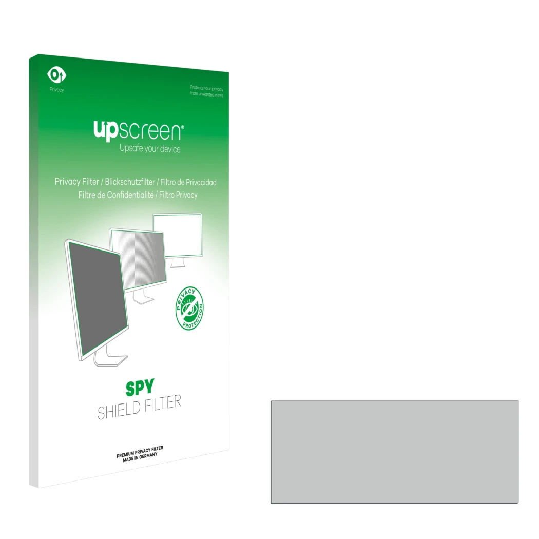 Front side of a product packaging with the brand logo upscreen. Next to it is the corresponding screen protector.