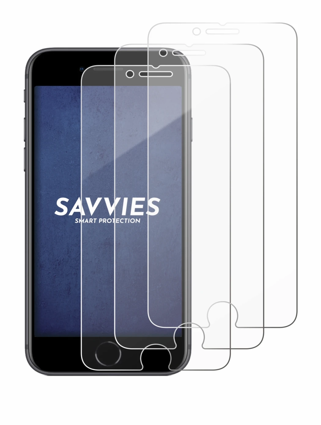 Image of the device Apple iPhone 8 with a wide variety of screen protectors.