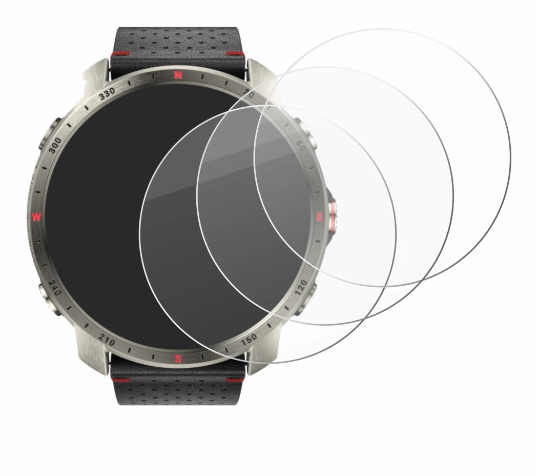 Image of the device Polar Grit X Pro Titan with a wide variety of screen protectors.