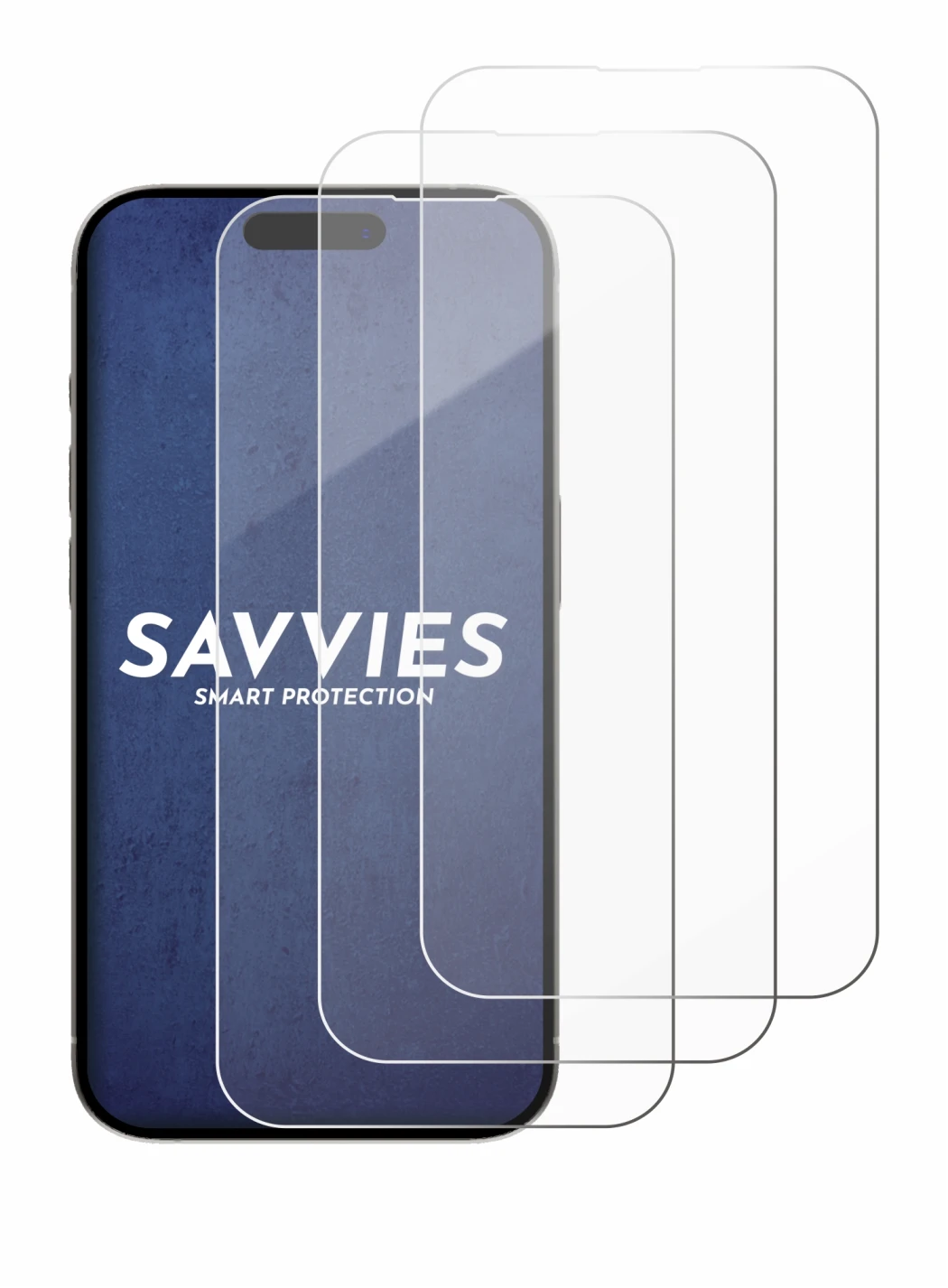 Image of the device Apple iPhone 15 with a wide variety of screen protectors.