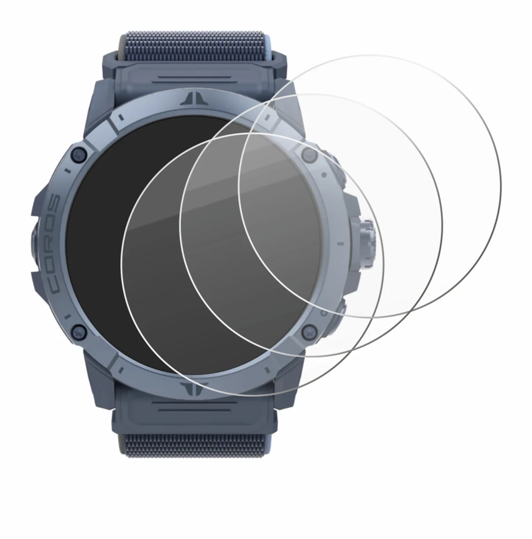 Image of the device Coros Vertix 2S with a wide variety of screen protectors.