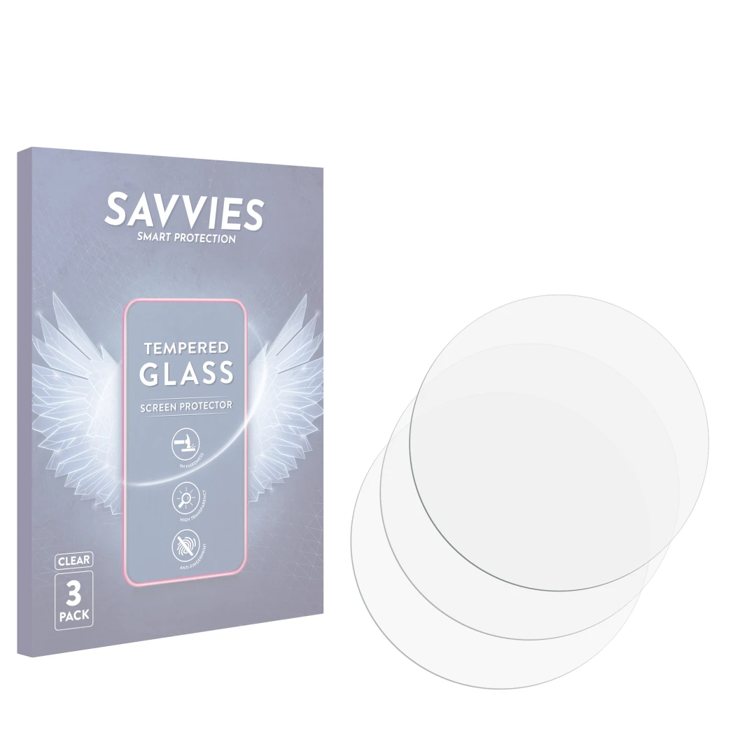 Front side of a product packaging with the brand logo Savvies. Next to it is the corresponding screen protector.