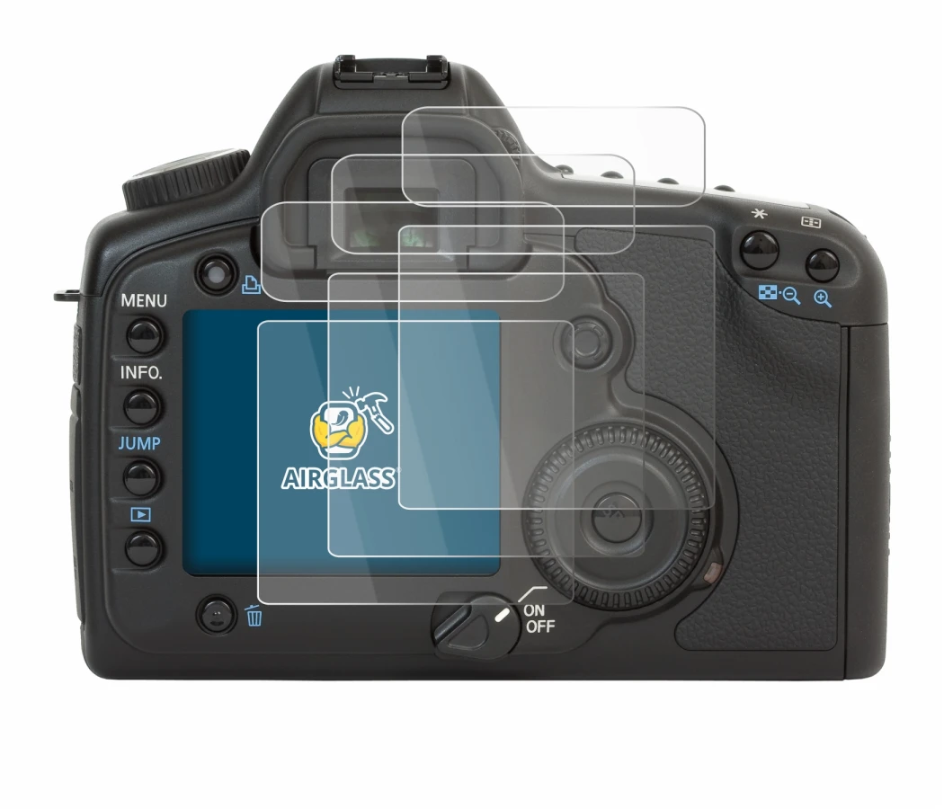 Image of the device Canon EOS 5D with a wide variety of screen protectors.