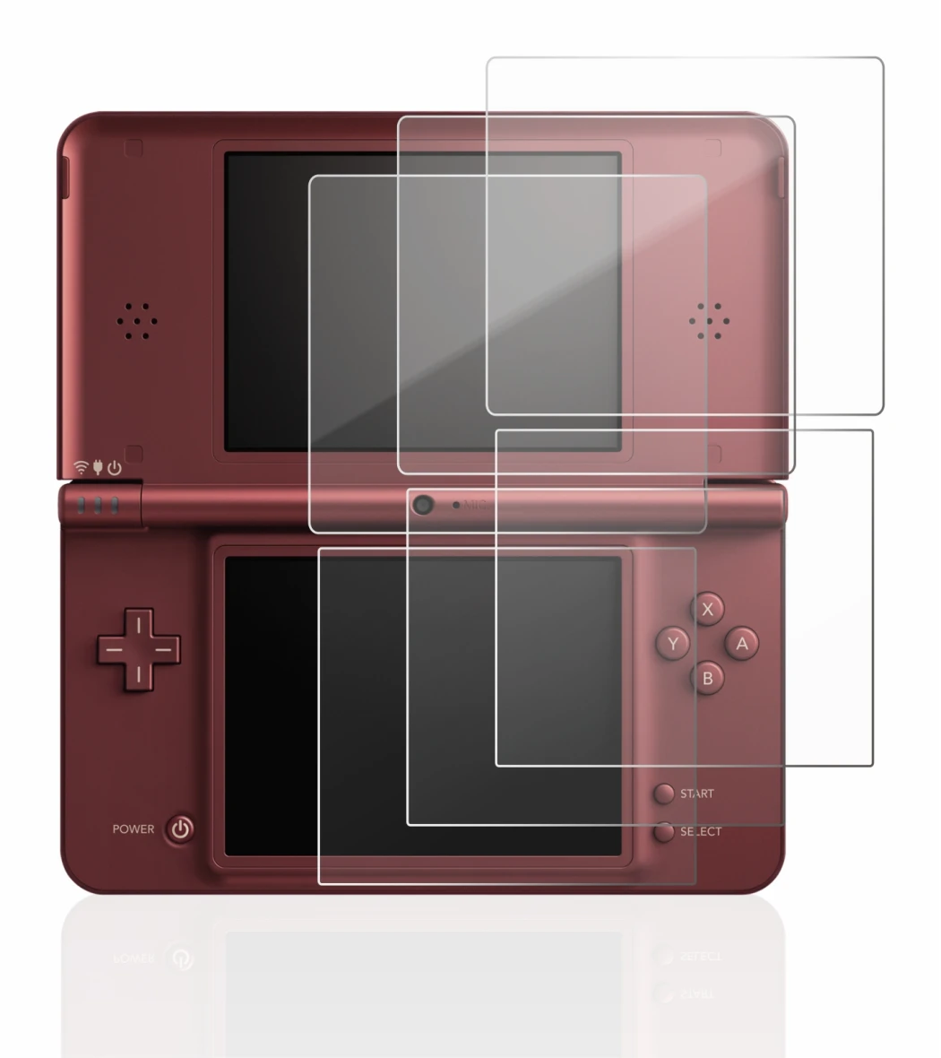 Image of the device Nintendo DSi XL with a wide variety of screen protectors.