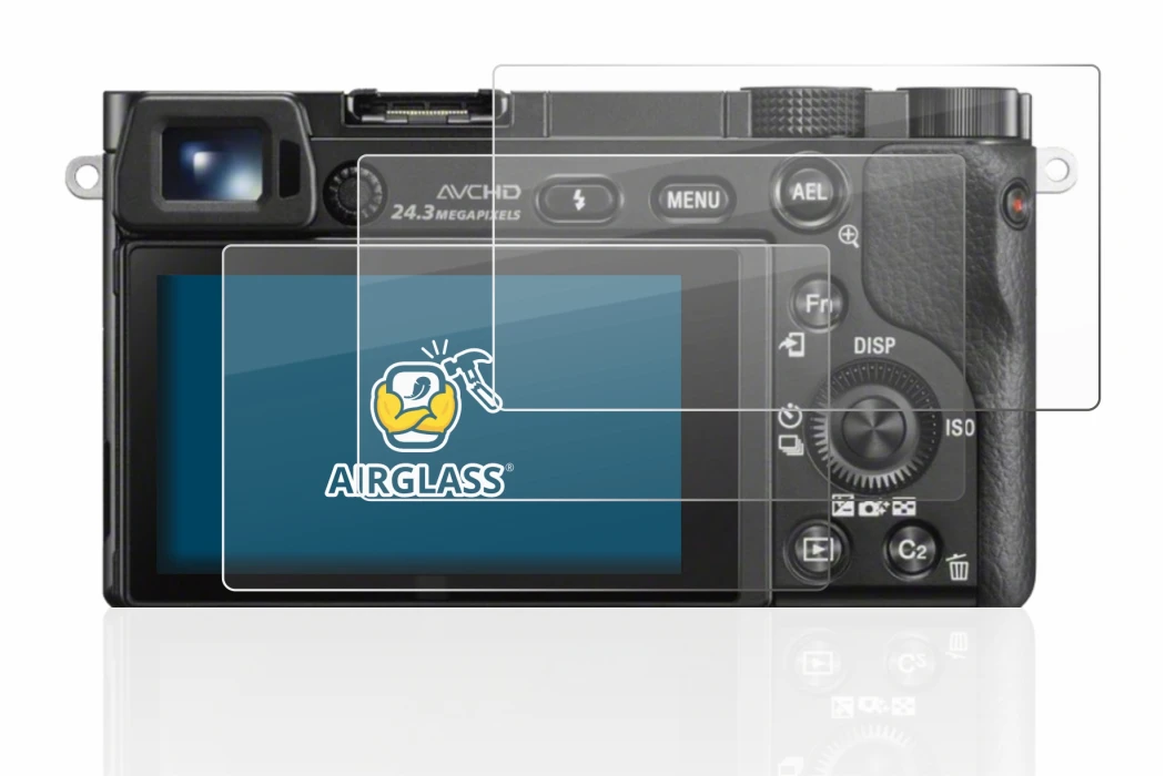 Image of the device Sony Alpha 6000 with a wide variety of screen protectors.