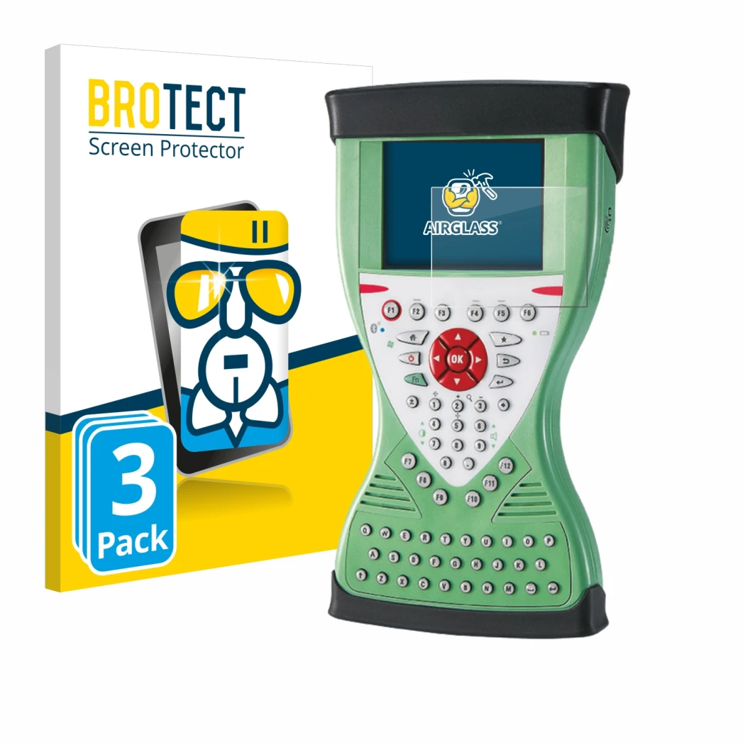 Front side of a product packaging with the brand logo BROTECT. Next to it is the device Leica Viva Controller CS15 shown with
