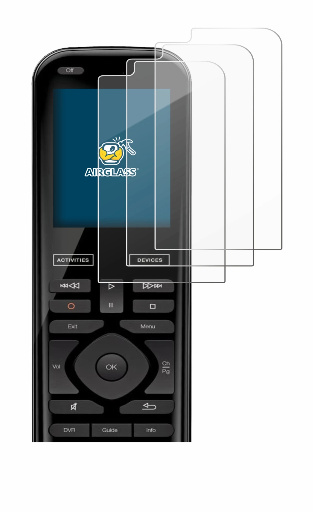 Image of the device Logitech Harmony 950 with a wide variety of screen protectors.