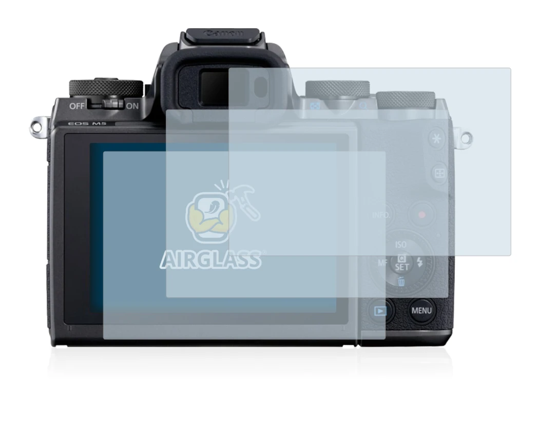 Image of the device Canon EOS M5 with a wide variety of screen protectors.