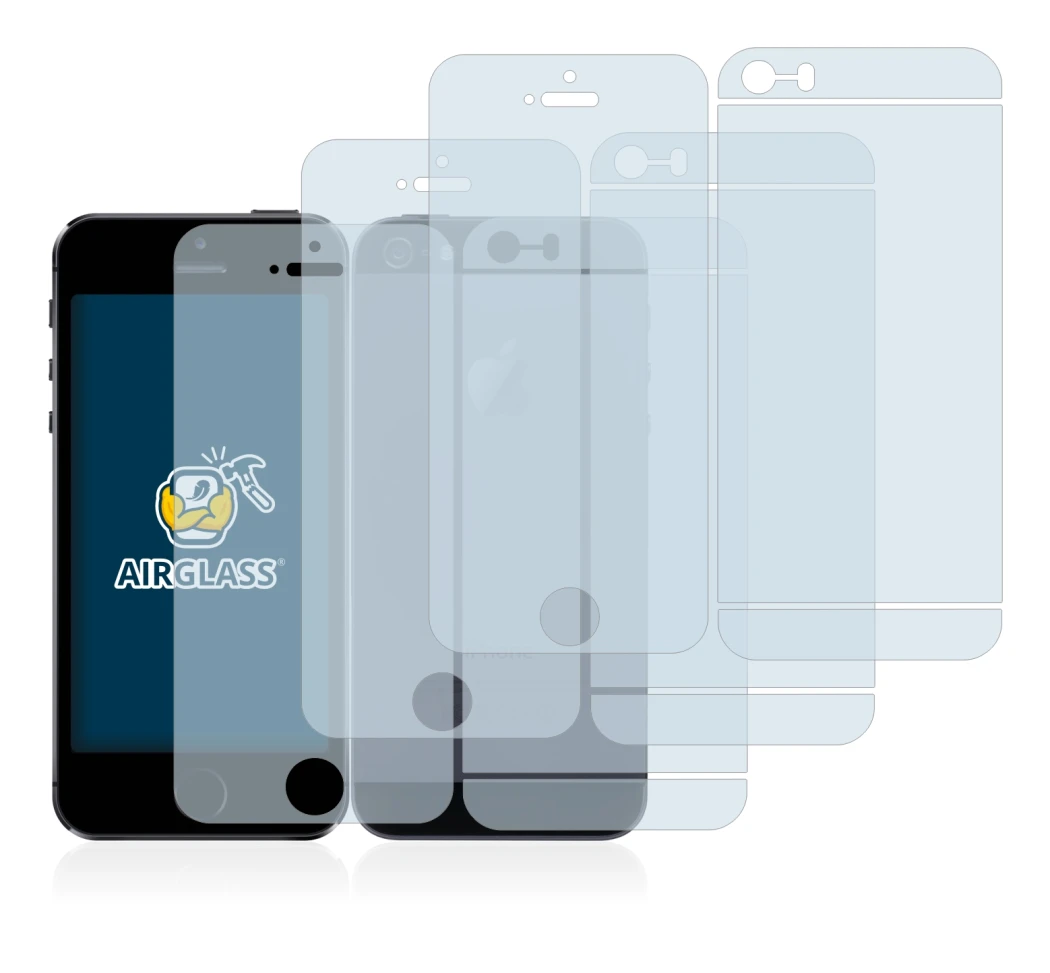 Image of the device Apple iPhone 5S (Front+Back) with a wide variety of screen protectors.