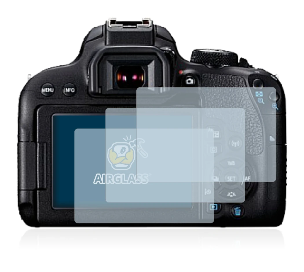 Image of the device Canon EOS 800D with a wide variety of screen protectors.