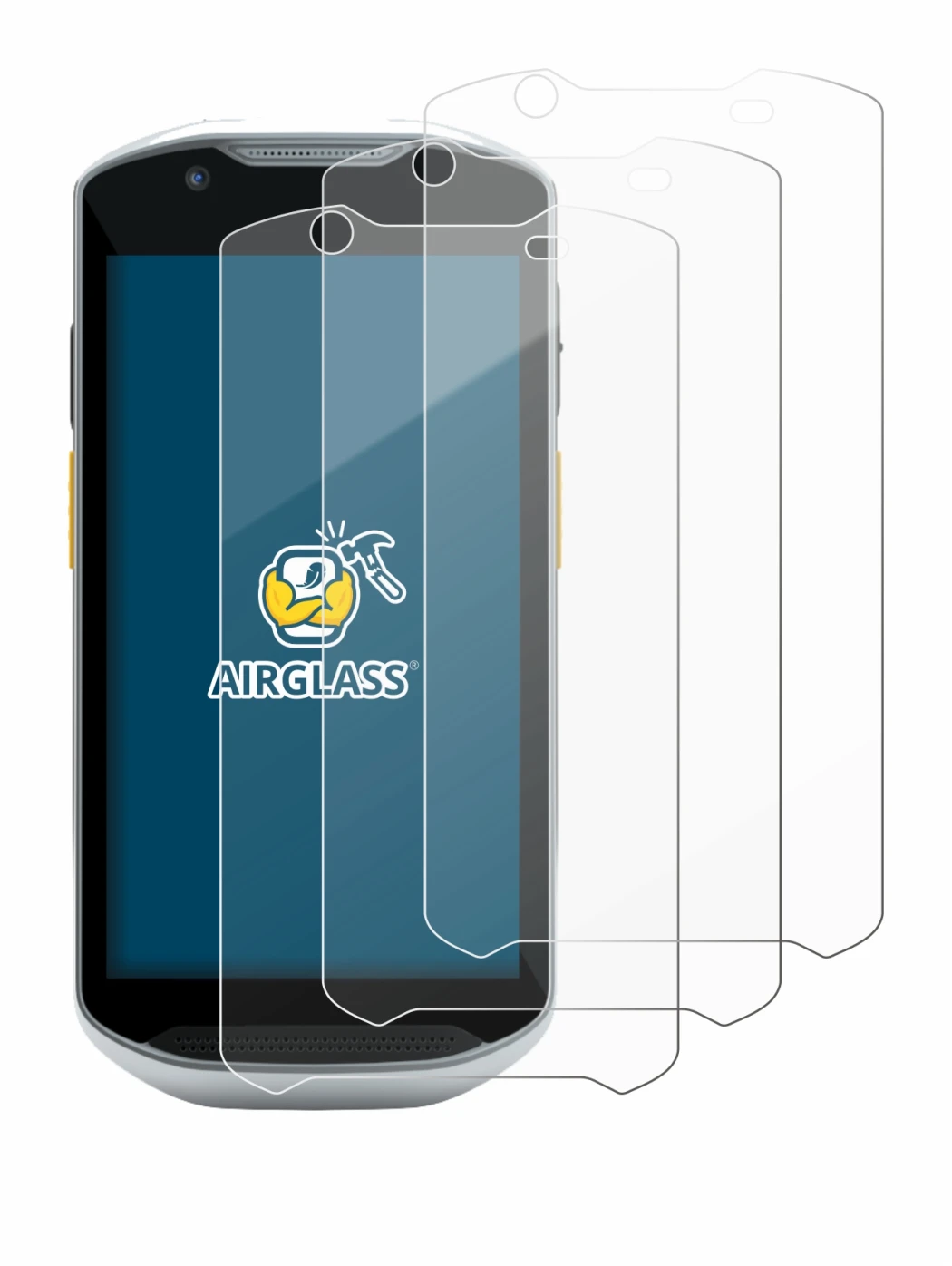 Image of the device Zebra TC56 with a wide variety of screen protectors.