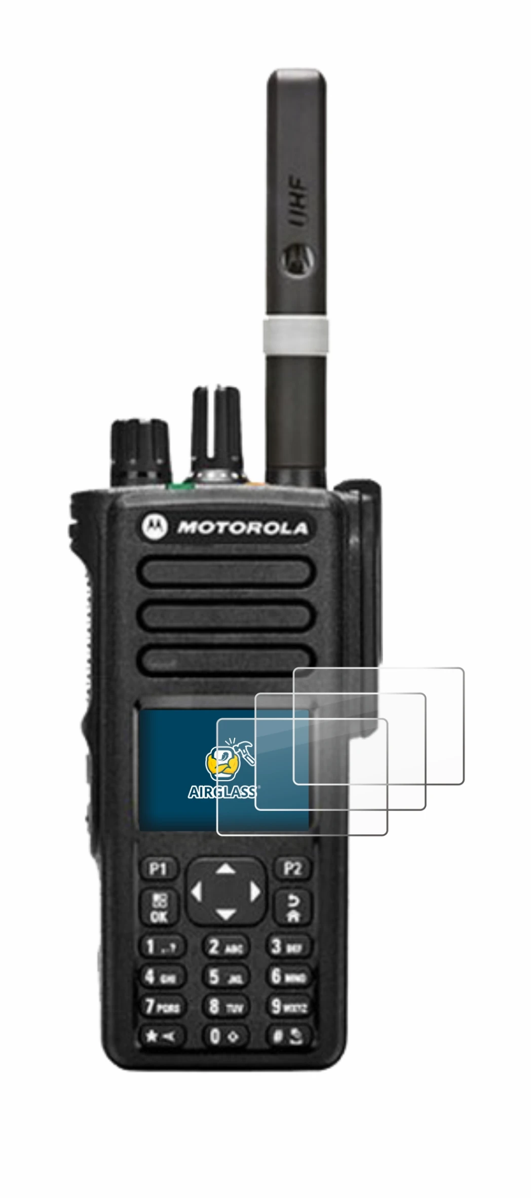 Image of the device Motorola DP4800 with a wide variety of screen protectors.