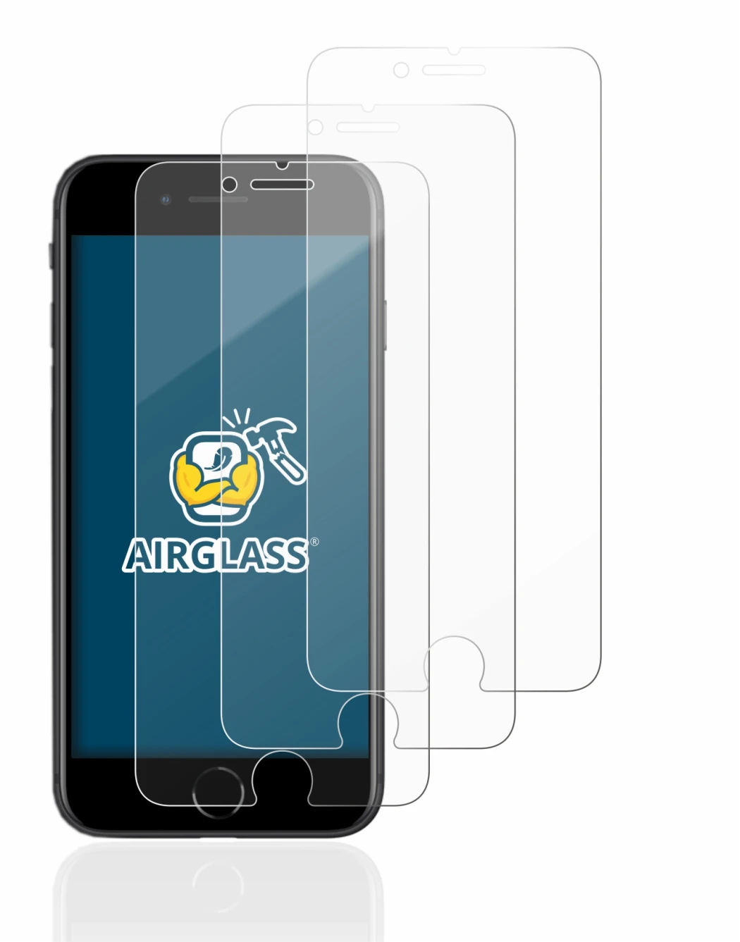 Image of the device Apple iPhone SE 2 2020 with a wide variety of screen protectors.