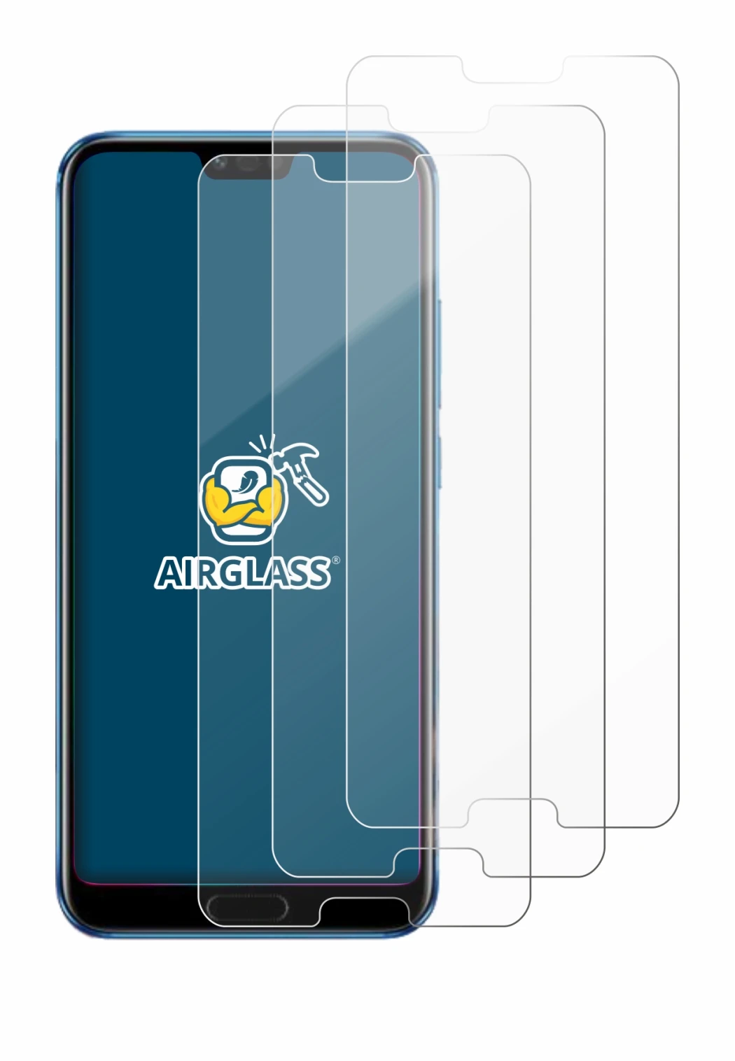 Image of the device Honor 10 with a wide variety of screen protectors.