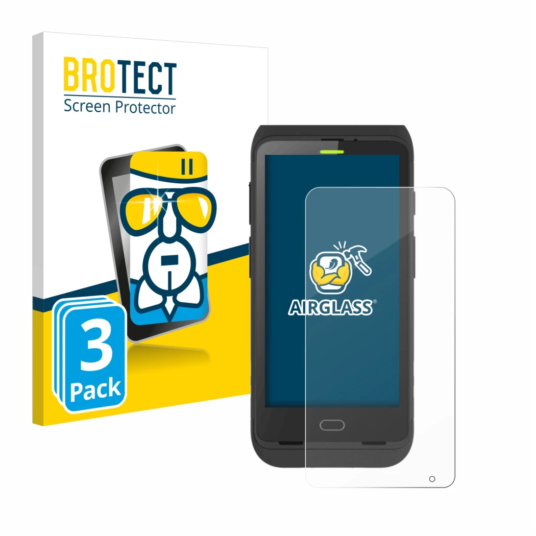 Front side of a product packaging with the brand logo BROTECT. Next to it is the device Honeywell Dolphin CT40 shown with the