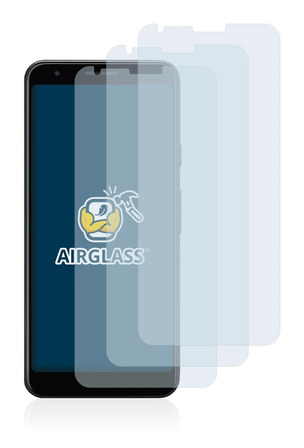 Image of the device Google Pixel 3a XL with a wide variety of screen protectors.