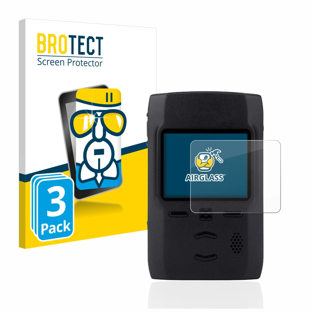 Front side of a product packaging with the brand logo BROTECT. Next to it is the device Motorola Advisor TPG2200 shown with th