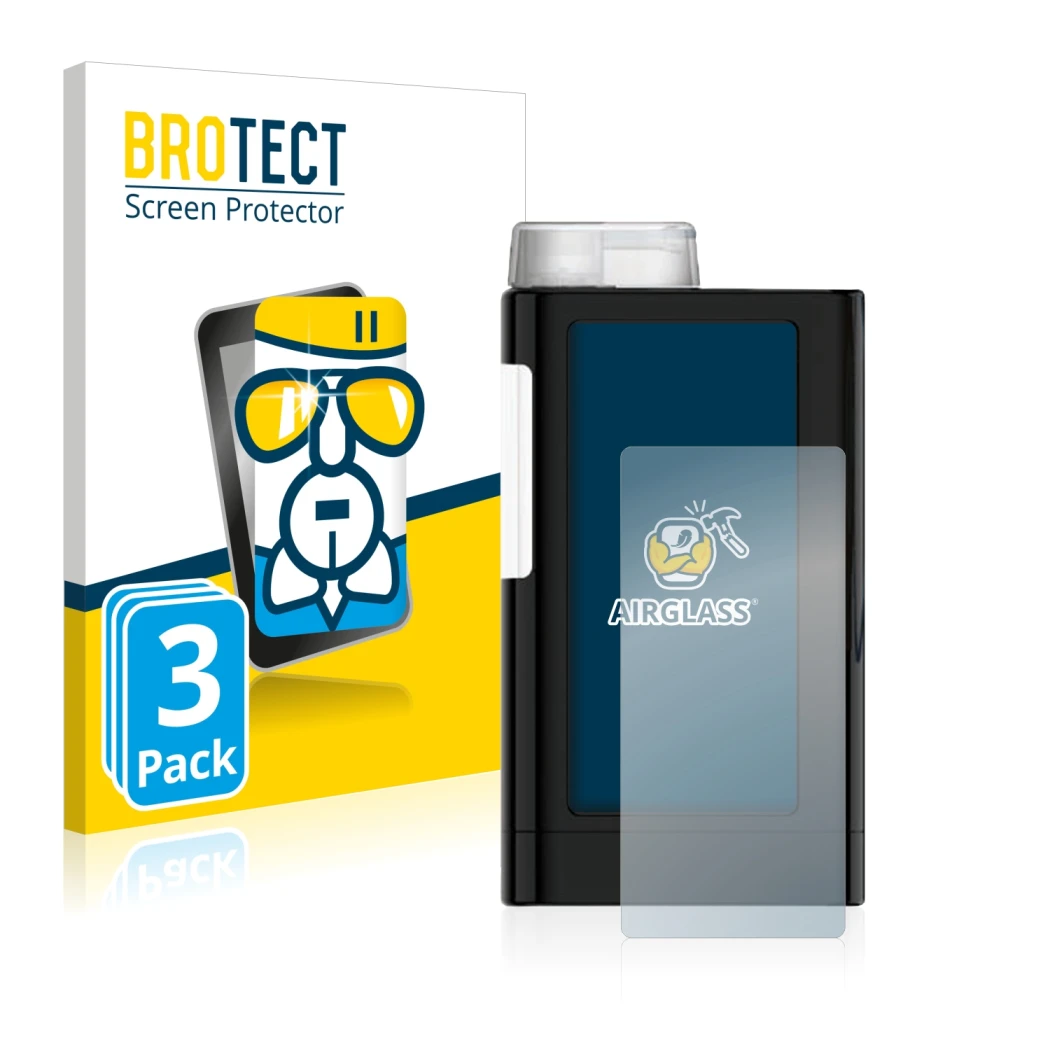 Front side of a product packaging with the brand logo BROTECT. Next to it is the device Mylife YpsoPump shown with the corresp