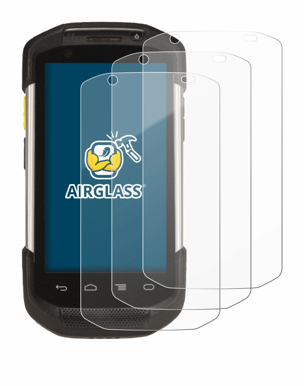 Image of the device Zebra TC77 with a wide variety of screen protectors.